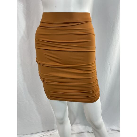 Alex Perry 'Patton' Brown Ruched Mini Skirt Size 2 - Picture 2 of 5